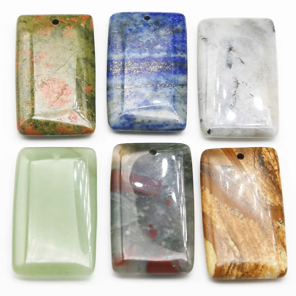 Natural Stone Square Singlehole Necklace Pendants Quality Lapis Lazuli Amethyst Charm Fashion Jewelry Accessories Wholesale 6Pcs