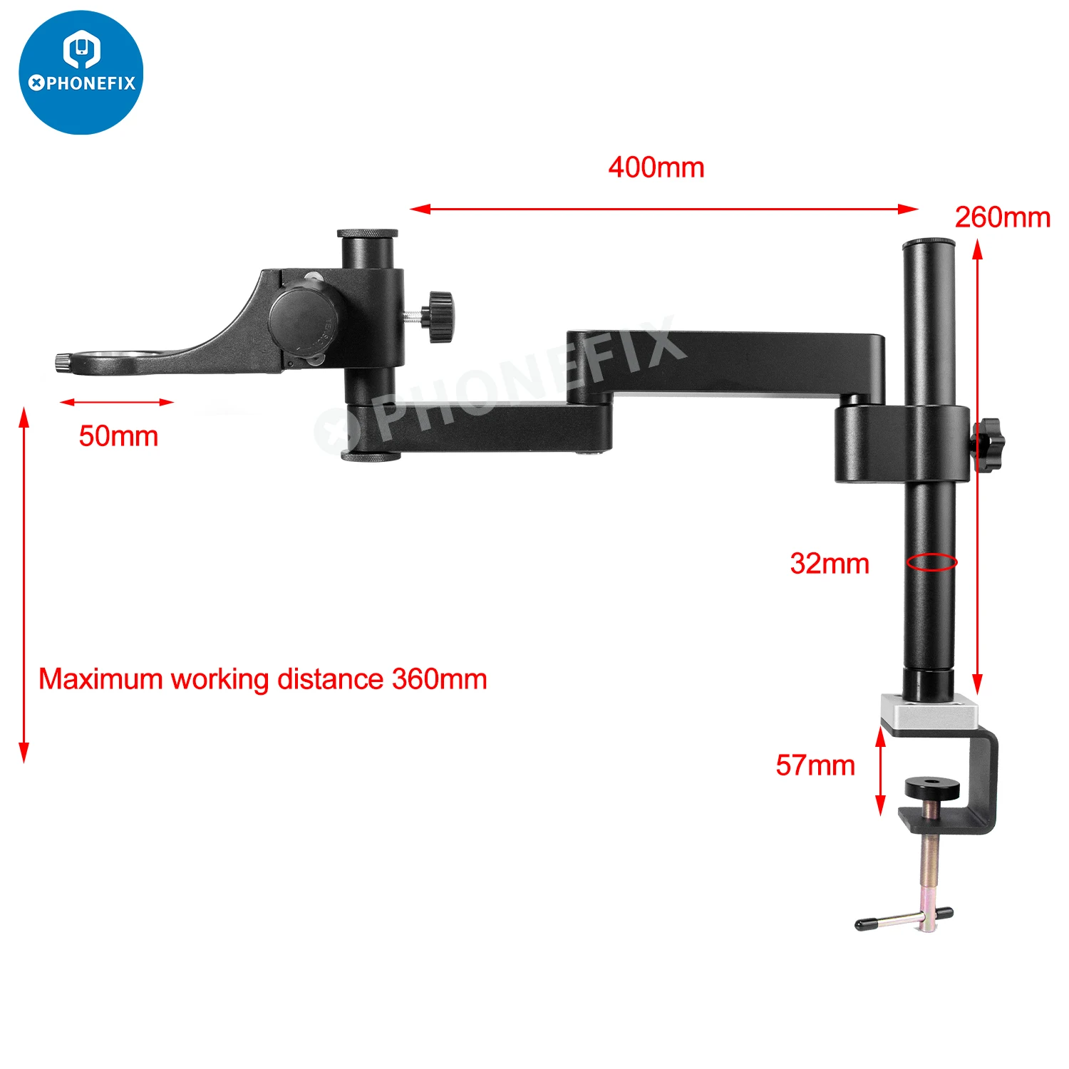 

Adjustable Articulating Arm Pillar Clamp Bracket Cantilever Holder Stand 50/76MM Head For Trinocular Binocular Stereo Microscope