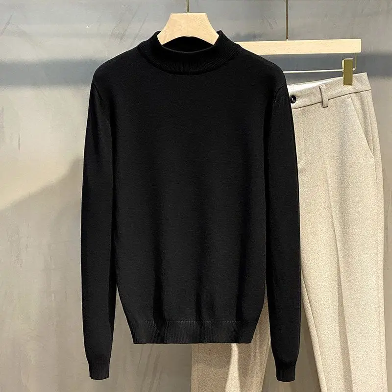 2023 New Autumn and Winter Korean Edition Trendy Thread Half High Neck Long Sleeve Casual Loose Oversize Solid Knit Sweater
