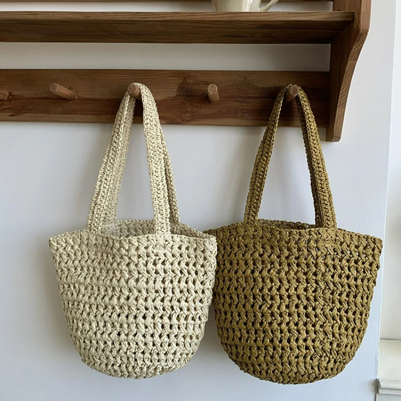 Borsa a mano grande in stile bohémien alla moda, tessuta a mano, leggera e versatile, da donna, per pendolari, a tracolla, a cestino - immagine 2