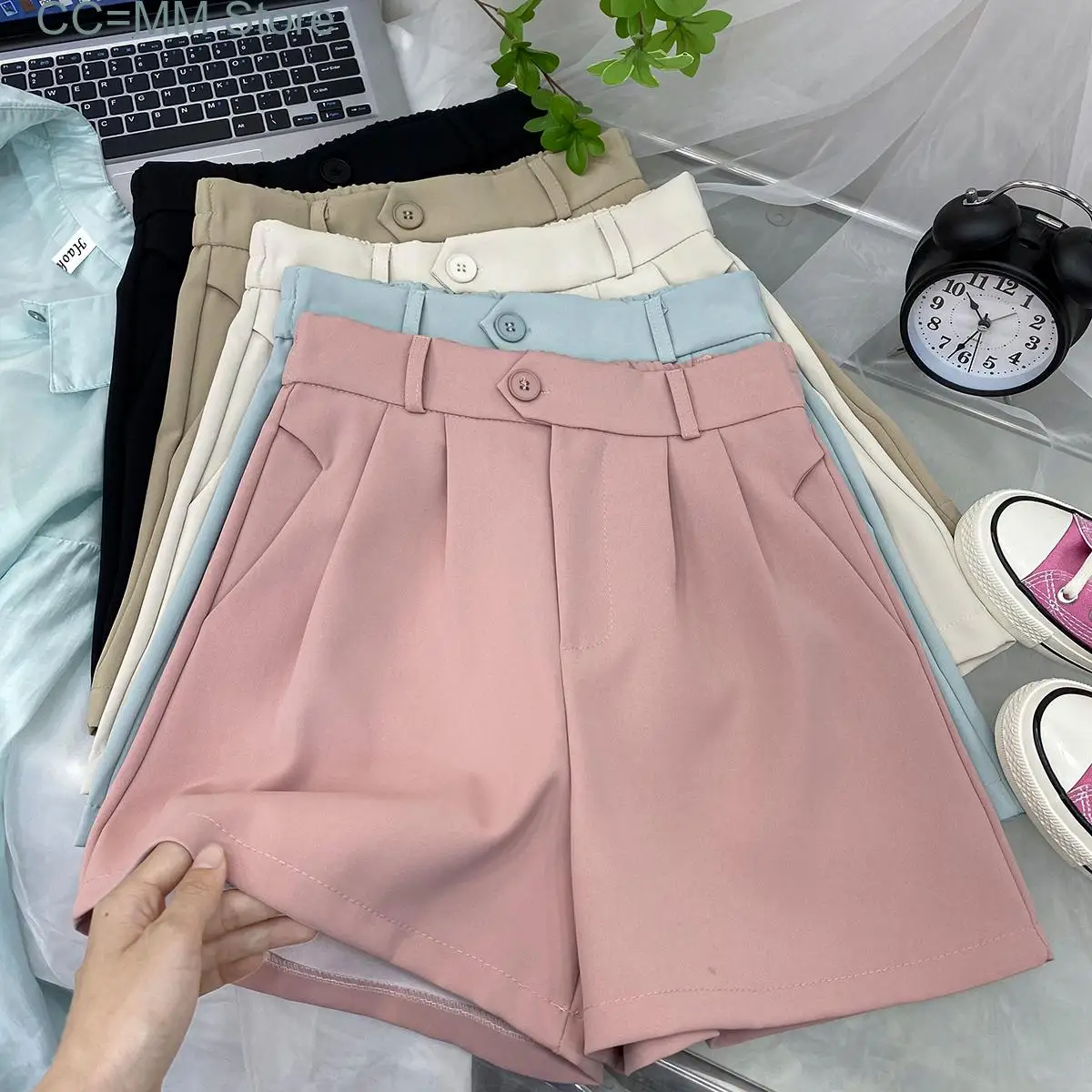 New Baggy Suits Shorts for Women High Waisted Korean Fashion Solid Wide Leg Shorts Office Ladies Casual Shorts