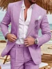 Classic Men's Linen Set 2-Piece  Jacket and Pants Slim Fit Suit Summer Beach Wedding One Button Tuxedo Linen Suit 4