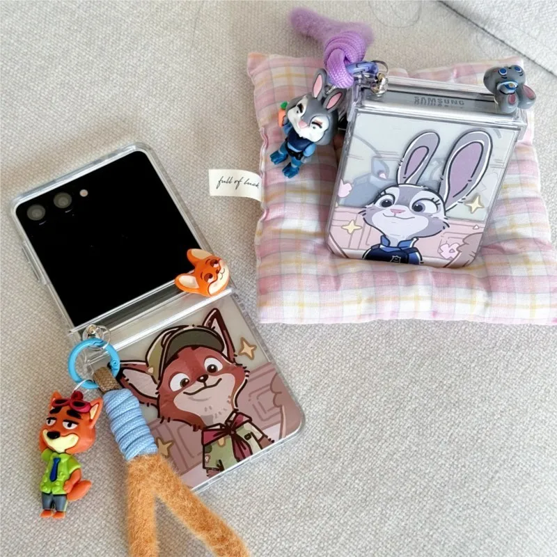 Rope Strap Rabbit & Fox Cartoon Shockproof Phone Case with Doll Pendant