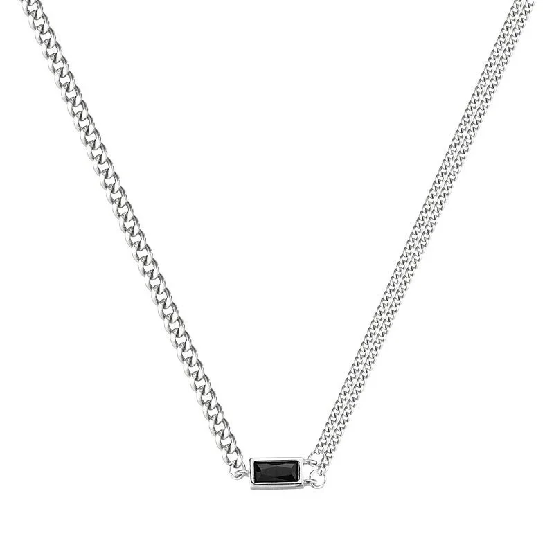 925 Sterling Silver Black Zircon Double-layered Clavicle Chain Necklace for Women