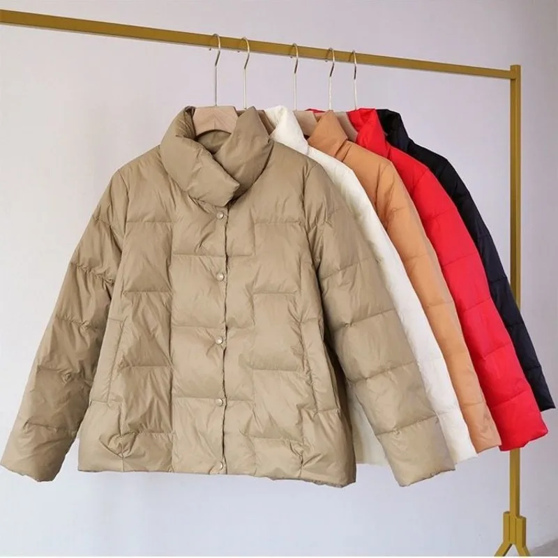 2023 New Women White Duck Down Jacket  Winter Coat Female Short-Length Frivolous Parkas Hin Thin Outwear Loose Overcoat