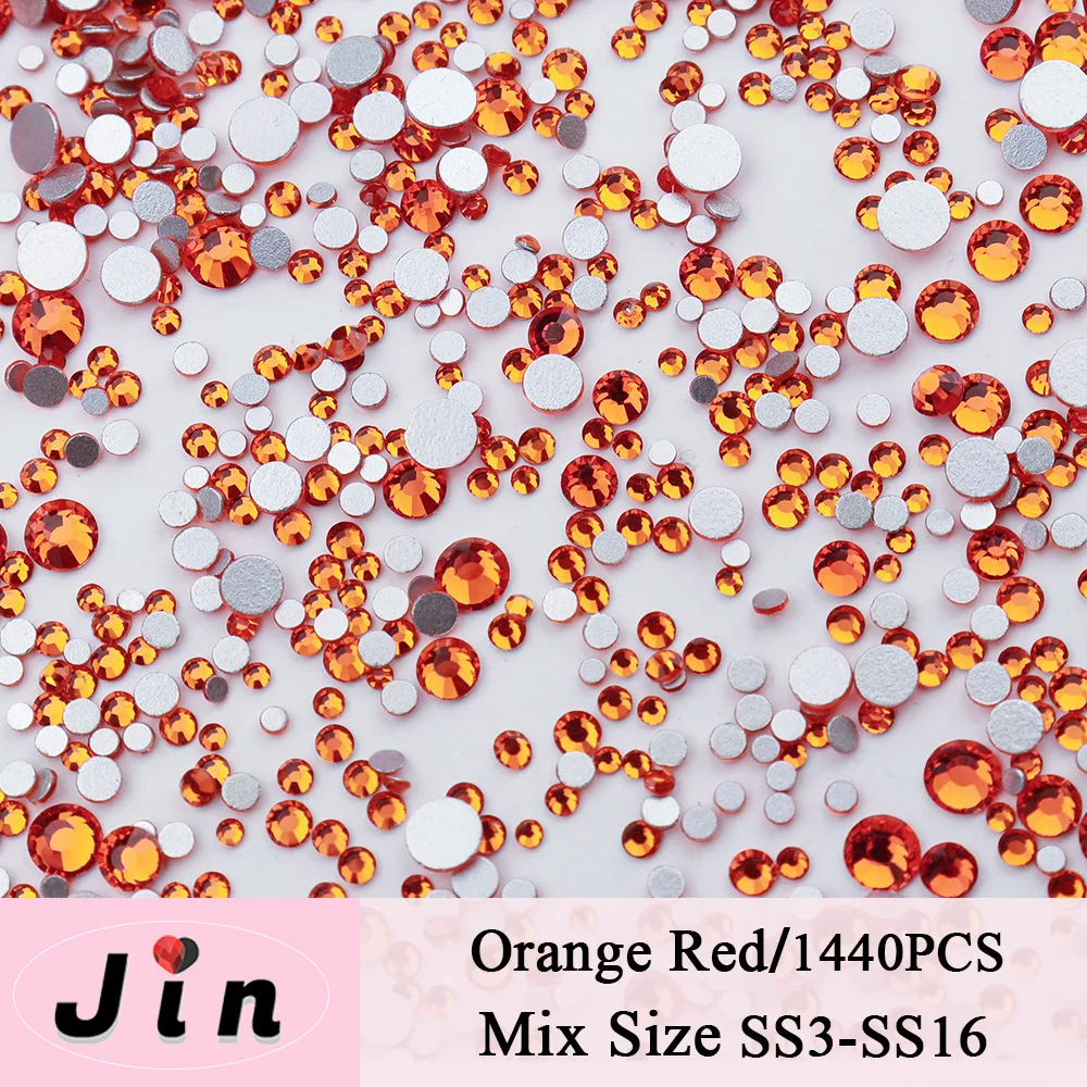 JIN 1440 Stück Gemischte Größen Klare Kristall-Strass-Steine Nicht-Hotfix Gold Rot Flache Glitzersteine für Nagelkunst Basteln DIY Dekorationen Schuhe – Detail 7