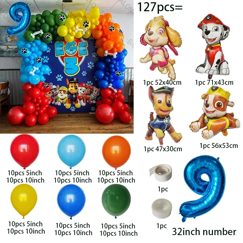 127-teiliges Paw Patrol Themen-Ballonset Blaue Zahlenballons Kindergeburtstag Dekoration Baby Geschenk Party Chase Skye Ballons – Detail 10