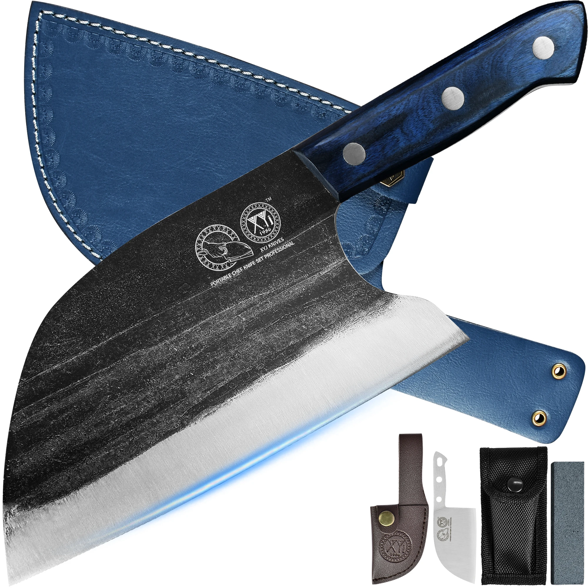 

Zemen Protable Chef Butcher Knives 8 Inch Ancient Vegetable Knife With Leather Sheath Slice Cutting Cook Knives Full Tang Handle