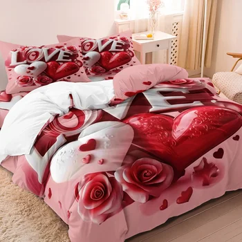 3pcs Love couple Hearts Theme Print Duvet Cover Set Romantic Pattern Bedding Set, Festival Gift, HD Print For Home And Dorm Use 1