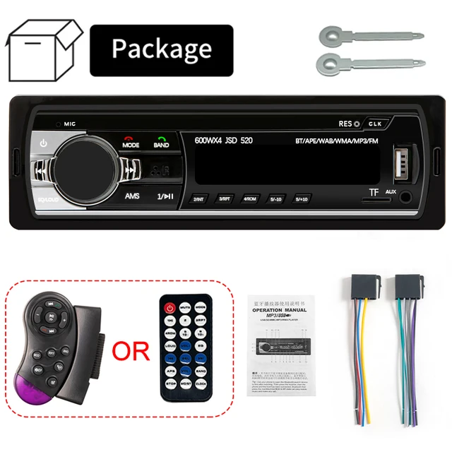 Sinovcle Autoradio 1din Audio Bluetooth Stereo Mp3 Player FM Receiver 60wx4  mit Fernbedienung Aux/usb/tf Karte im Armaturenbrett Kit