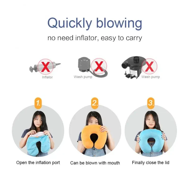 Neck Pillow U-shaped Travel Pillow Car Air Flight Office Inflatable Neck Pillow Short Plush Cover PVC Support Headrest Soft Nursing Cushion