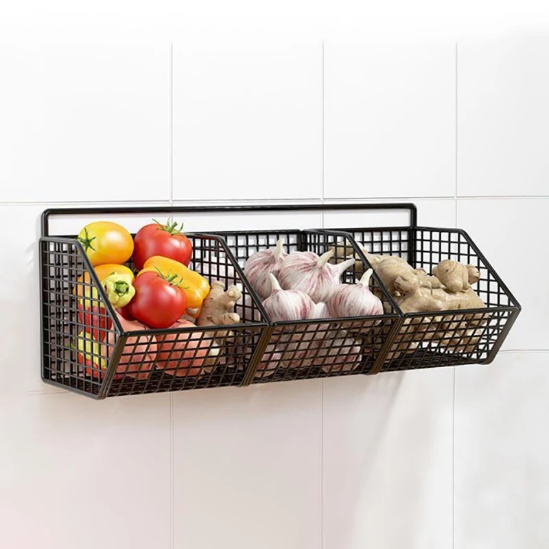 Wall Mounted Storage Rack - Multi Compartment Kitchen Shelf for Onion, Ginger & Garlic Organizer