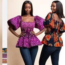 

New Lantern Sleeve African Print Shirt Dashiki Traditional Top Women African Clothes Party African Dresses for Women Robe Wax