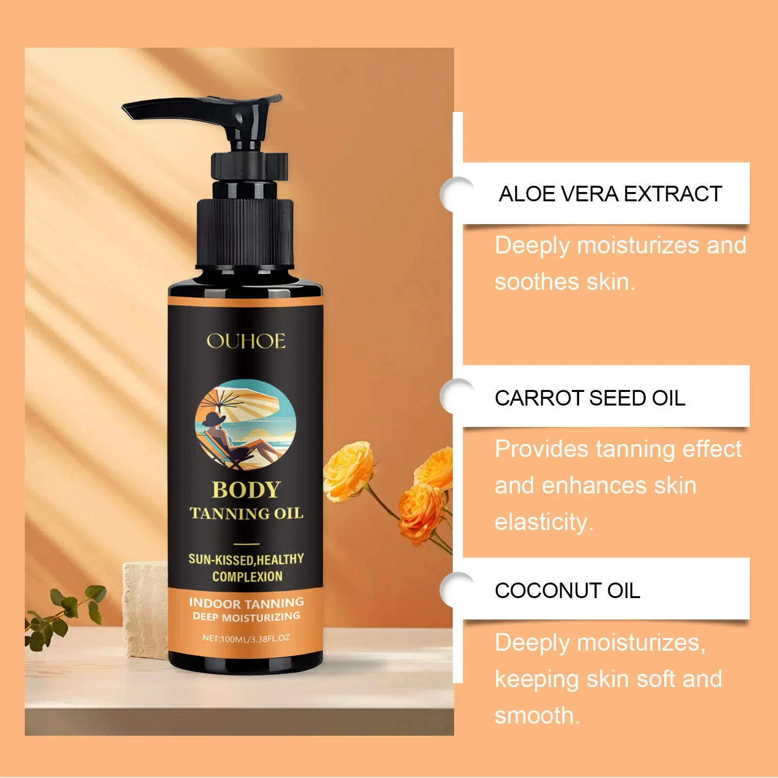 Body Tanning Oil Indoor Beach Sunbed Fake Tan Sunless Bronzing Liquid Hydrating Moisturizing Natural Bronzer Self Tanner Oil