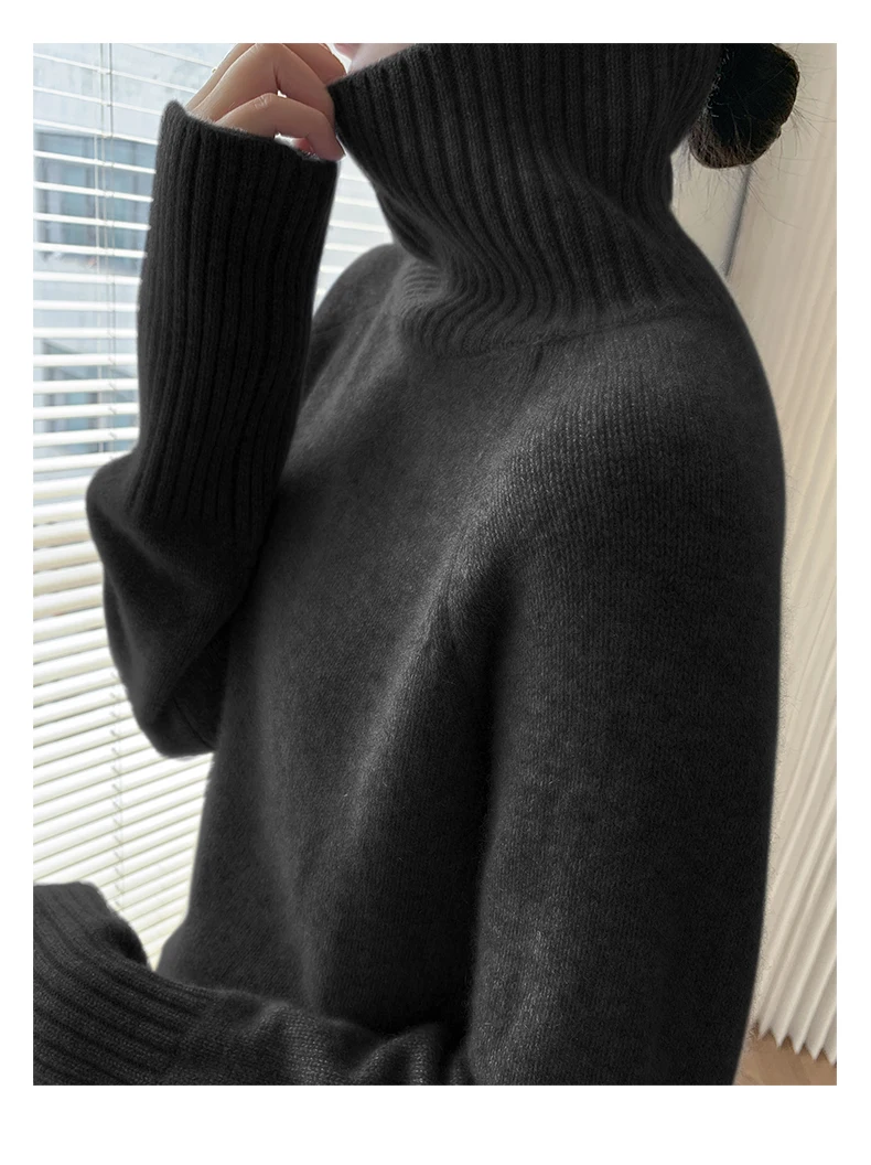 Turtleneck Cashmere Sweater for Women, Loose and Thickened Pullover, Lazy Wind, Korean Version, Heavy Autumn and Winter 6