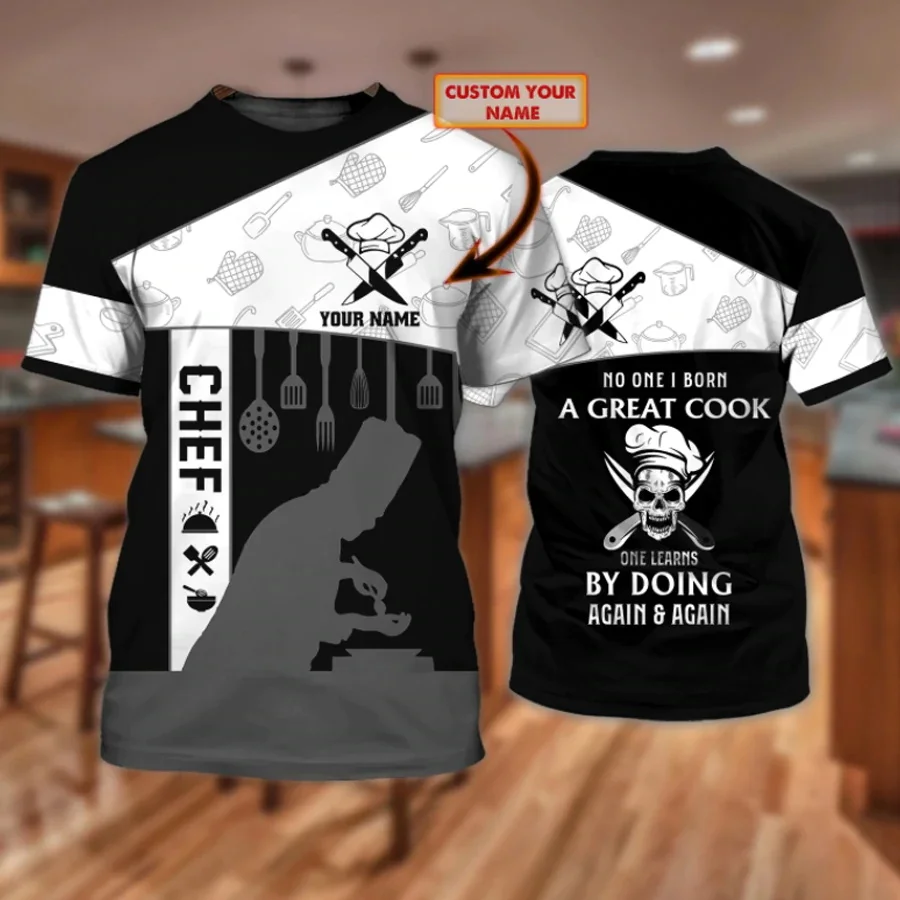 Tätowierter Koch Sommer Herren T-Shirt Benutzerdefinierter Name Chef 3D-Allover-gedrucktes Unisex-T-Shirt Geschenk für Chef Lässiges cooles T-Shirt DW52 – Detail 9