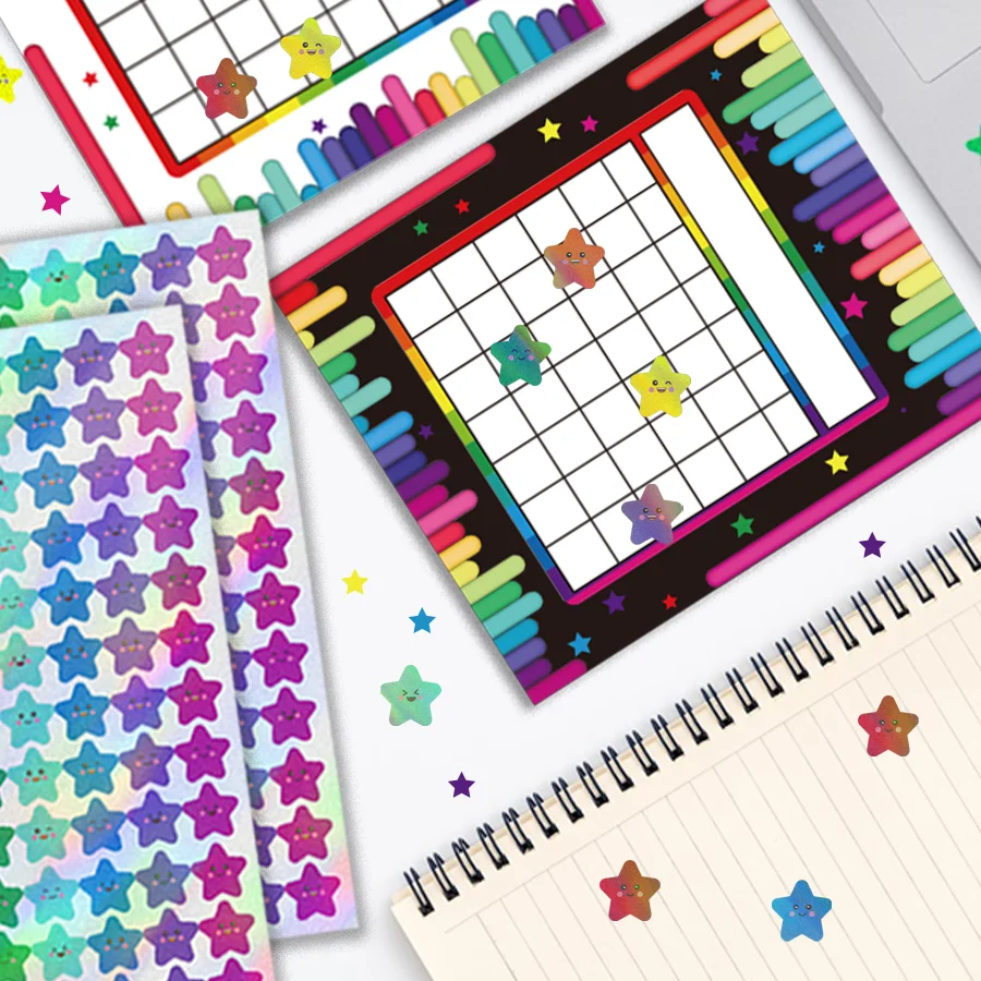 20 Sets of Classroom Reward Charts, 2 Designs, Includes 480 Pcs Holographic Rainbow Star Stickers, Suitable for Classroom - 4