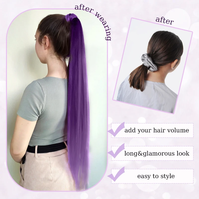 32inch Super Long Purple Hair Ponytails Extensions Wig Drawstring Style Straight Hair Ponytail for Women Christmas Party Use