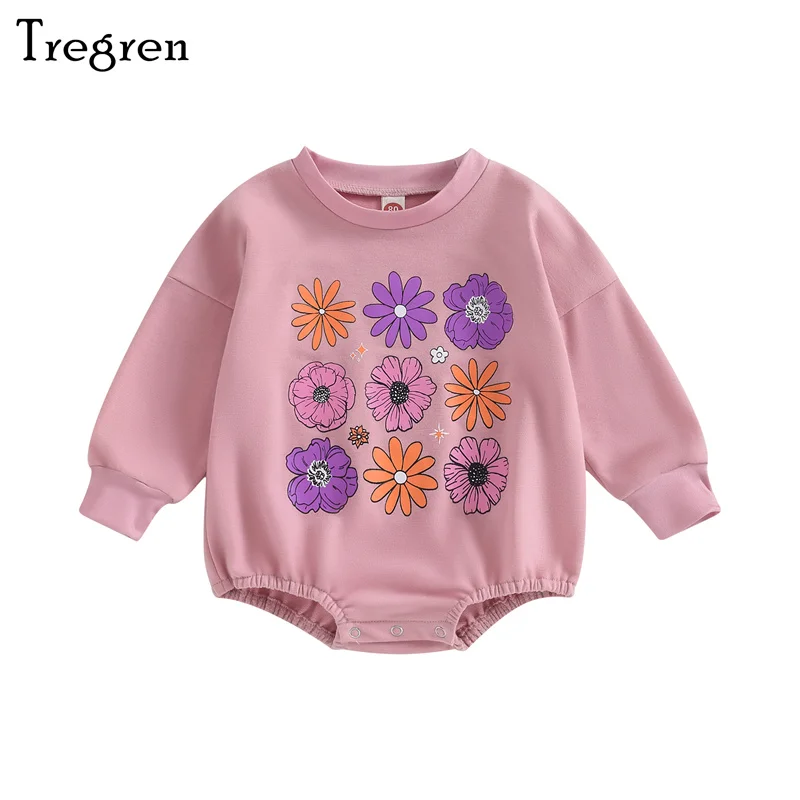 

Tregren 0-18M Infant Baby Girl Sweatshirt Romper Cute Floral Print Long Sleeve Round Neck Bodysuit Newborn Playsuit Fall Clothes