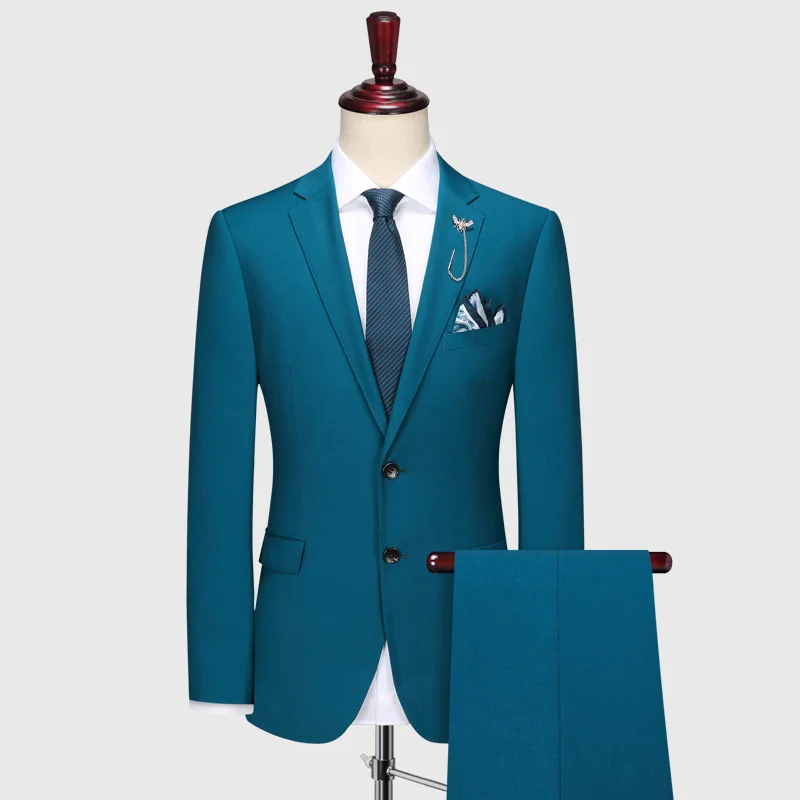 Men Suits Set 130s Wool Fashion Slim Fit Wedding Groom Wear Special Blue Formal Clothing Blazer Pant Prom Evening Jackets