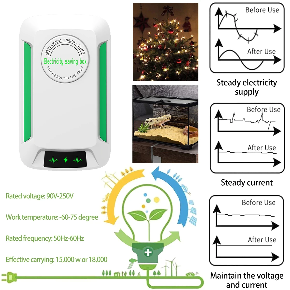 Power saver 90V-250V Energy Saving Box Socket Power Factor Office Household Energy Saver US/EU/UK
