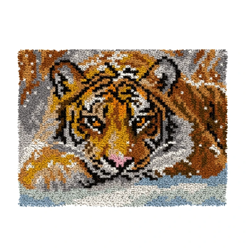 Tiger Latch Hook Rug Kit Rug Making Kit Embroidery Carpet Set for Carpet Beginner Making Tool Precut Sewing Crochet Gifts craft supplies