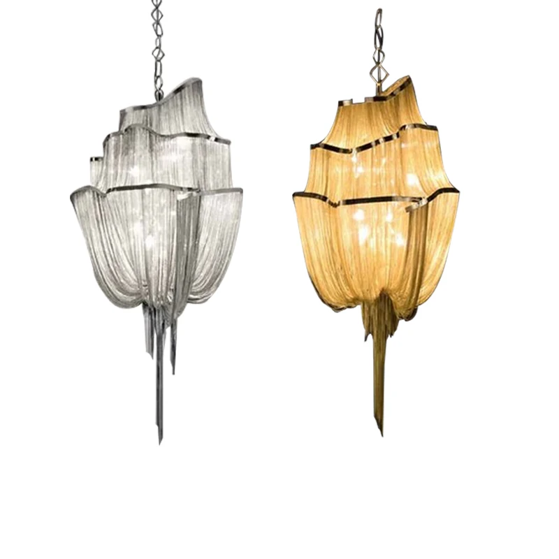 

Gold Silver LED Light Fixture Art Design Modern Independent Designer Chain Light Lustre Chandelier Luxury Home Decor