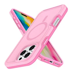 Luxury Matte Magnetic Shockproof Phone Case with Dual Layer Protection - iPhone 13 (Light pink)