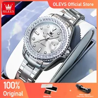 OLEVS 9945 Womens Watch Top Brand Original Quartz Watch Luxury Bezel Diamond Wristwatch Waterproof Enlarge Date Gift Reloj Mujer