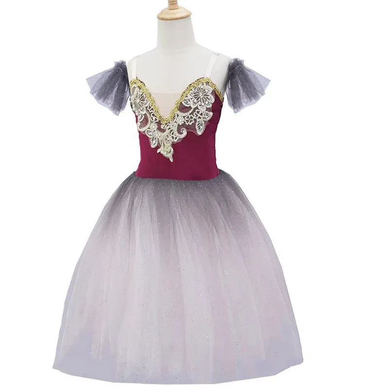 Romantische Kinder Ballett Tutu Kleid Mädchen Tanz Rock Gold Pailletten Ballett Rock Ballett Leistung Kleidung Lange Prinzessin Kleid – Detail 6