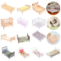 1:12 Dollhouse Miniature Wood Bed Bedroom Simulation Furniture Model Mini Doll Bed Doll Bedroom Doll House Furniture 1