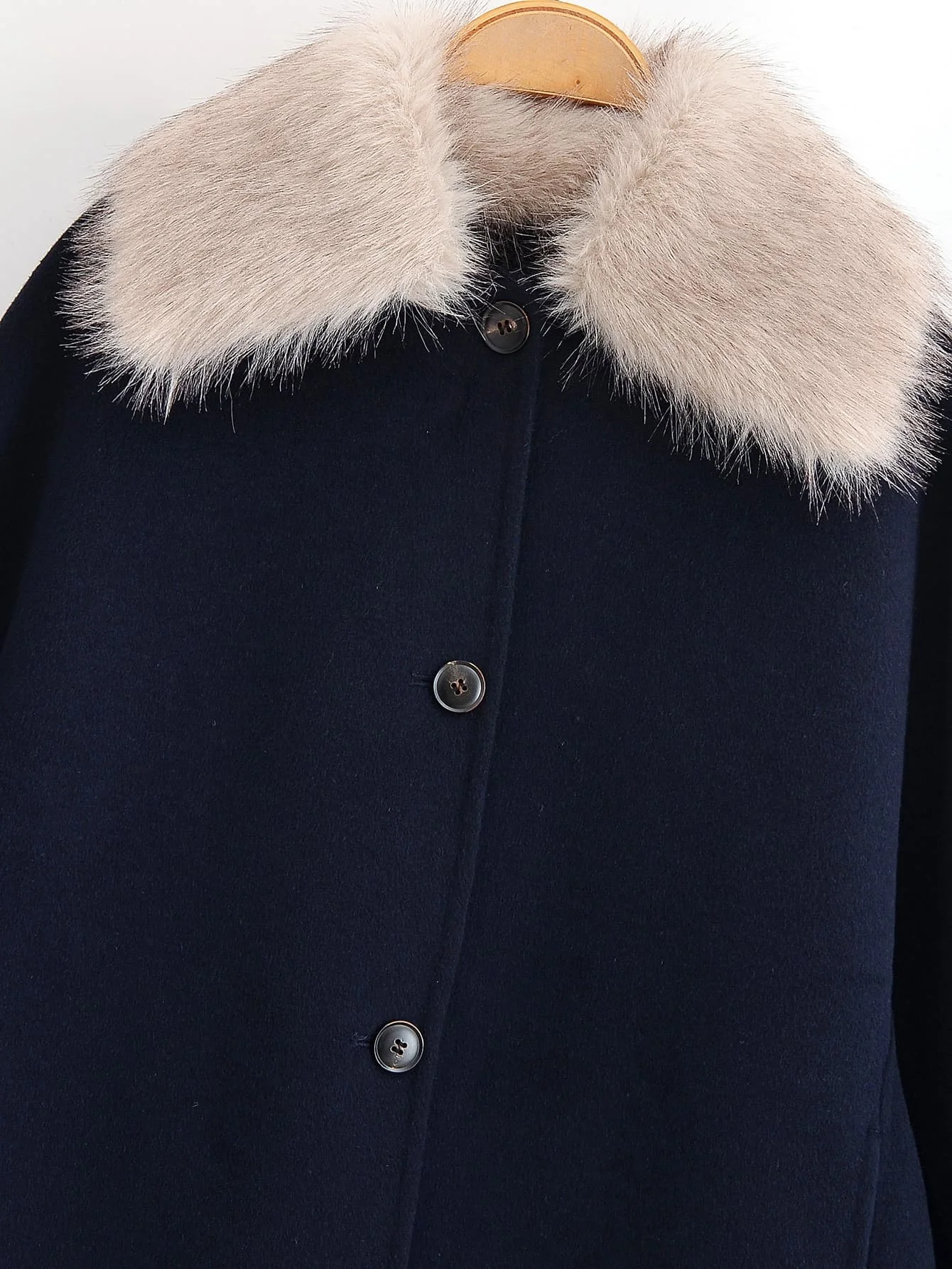 Women's Solid Color Long Sleeve Removable Faux Fur Collar Wool Coat 2025 Autumn winter Casual Fashion Loose jackets streetwear