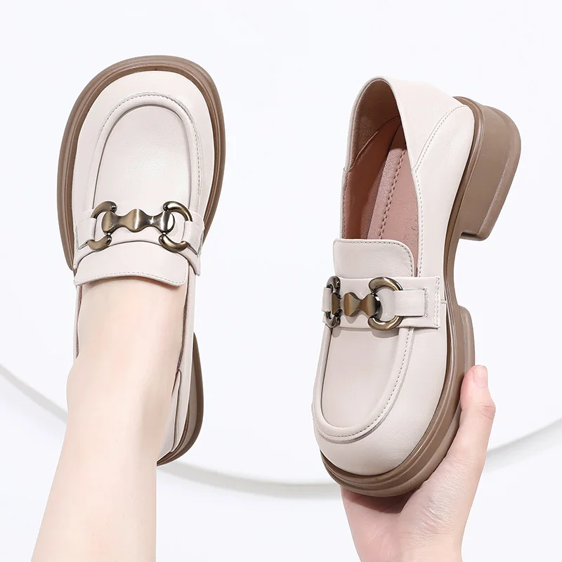 DIMANYU Women's Loafers 2024 Spring New British Style Round Head Female Shoes Fashion Genuine  Leather Loafers Women