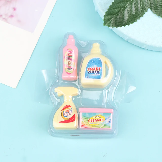 4Pcs/Set 1:12 Dollhouse Miniature Cleaning Set Laundry Detergent Soap Household Washing Kit Pretend Play Doll House Accessories 6