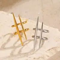 Vintage 18K Gold Plated Stainless Steel Parallel Double Line Hollowed Out Open End Ring Women Anti Allergic Charm Daily Jewelry - Image 4