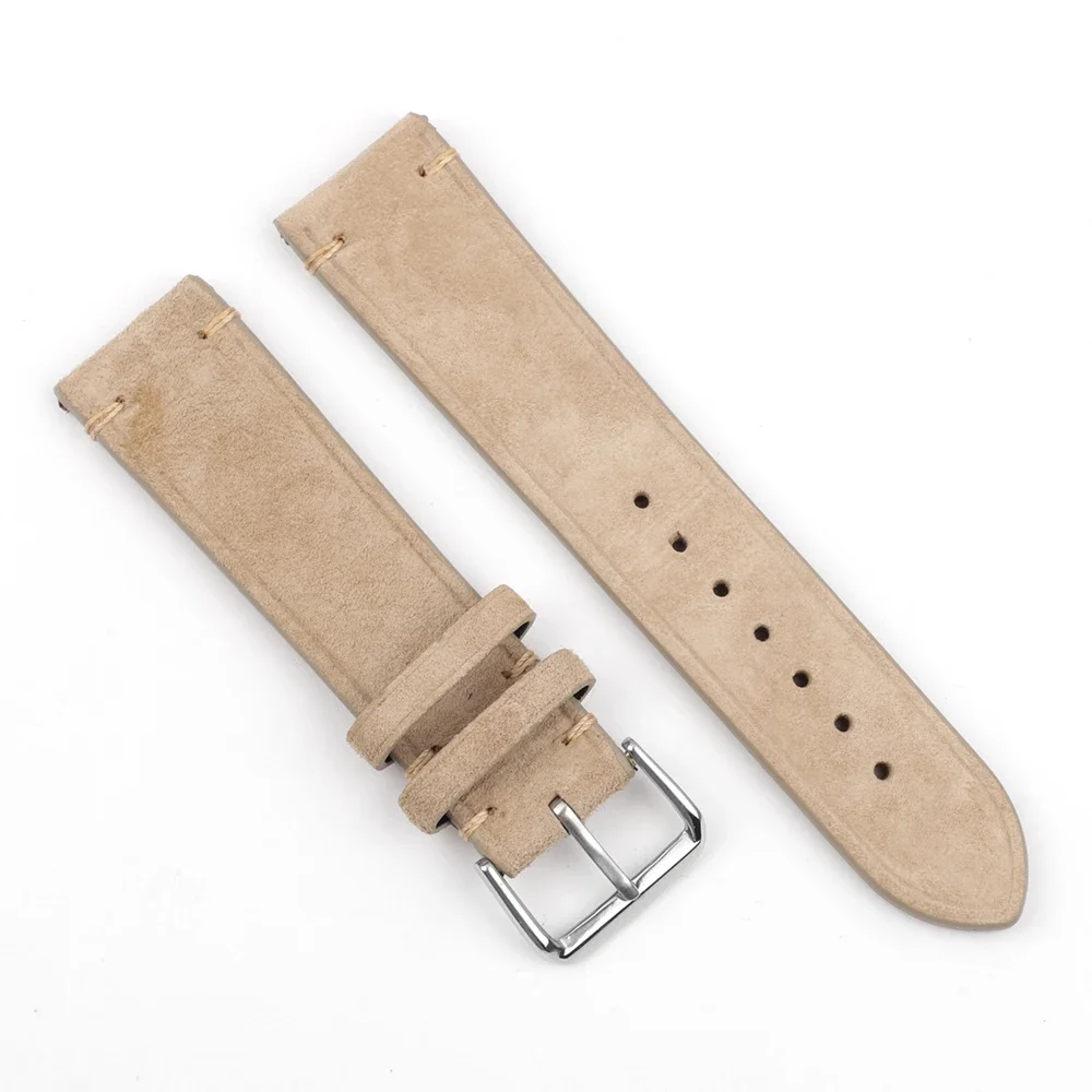 Luxury Handmade Suede Leather Watchband - Vintage Tan, Gray, Beige Strap