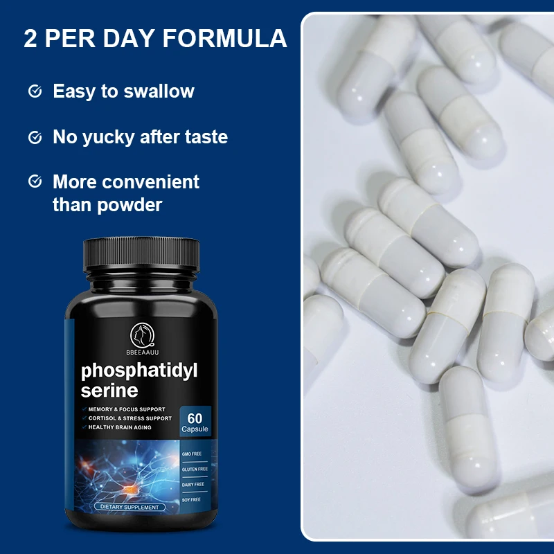 BBEEAAUU Phosphatidylserine Capsules Support Brain Health Aging Cortisol Stress Memory Focus