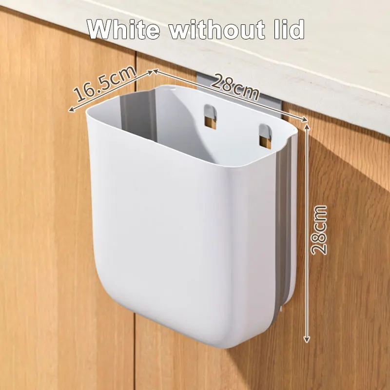 سلة مهملات مطبخ قابلة للطي مزودة بغطاء، معلقة، مثب...