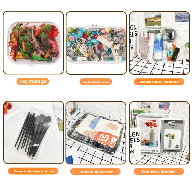 Transparent PVC Hard Plastic Travel Storage Box Waterproof Zipper Pouch for Toys Small Items Organizer Cosmetic Case Makeup Bag 3