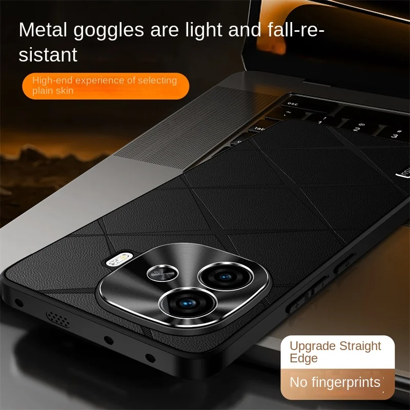 High-Luxury Vegan Leather Phone Case with Metal Lens Protection, Anti-Drop, and Anti-Fingerprint Features