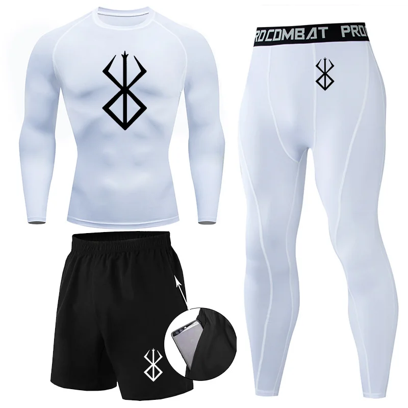 Anime Berserk Print Athletic Compression Sets for Men Gym Workout 3 pezzi Fitness Suits Rash Guard Undershirt top pantaloni Shorts