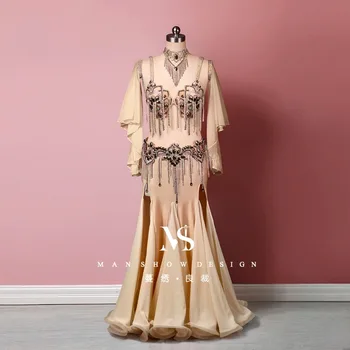 Customized Belly Dance Costumes Performance Clothing New Dazzling Versatile Handmade Diamond Studded Fringe Bra Waist Seal Set