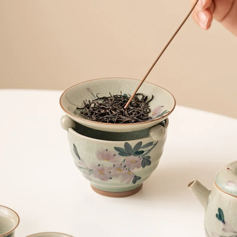 Hand painted Magnolia Flower Fire stove Teapot Warmer Chinese Tea Ceremony Flat Heater For Tea Candle Warmer Stove