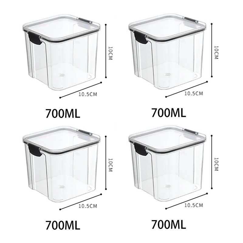 Set of 5 Stackable Transparent Food Storage Containers - Plastic Pantry Organizer Sealed Jars