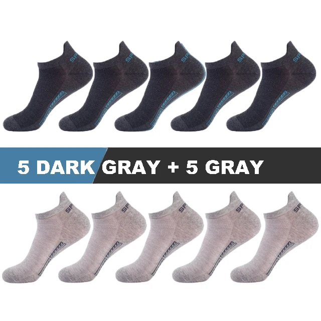 10Pairs/Lot High Quality Men Socks Ankle Breathable Cotton Sports Socks Mesh Casual Athletic Summer Thin Cut Short Sokken Gifts 5darkgray 5gray
