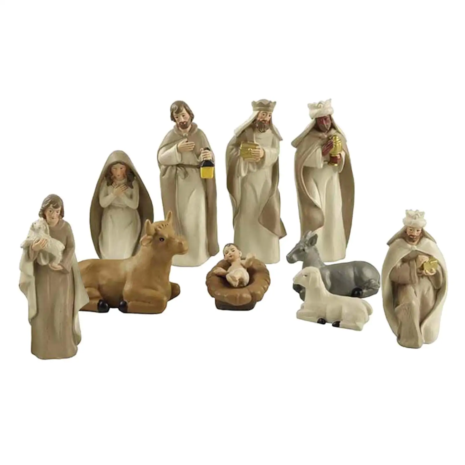 10Piece Christmas Nativity Set, Includes Holy Family, Three Kings,Ox,Sheep,Resin Statue Figurines Home Decor, Decorative Figures