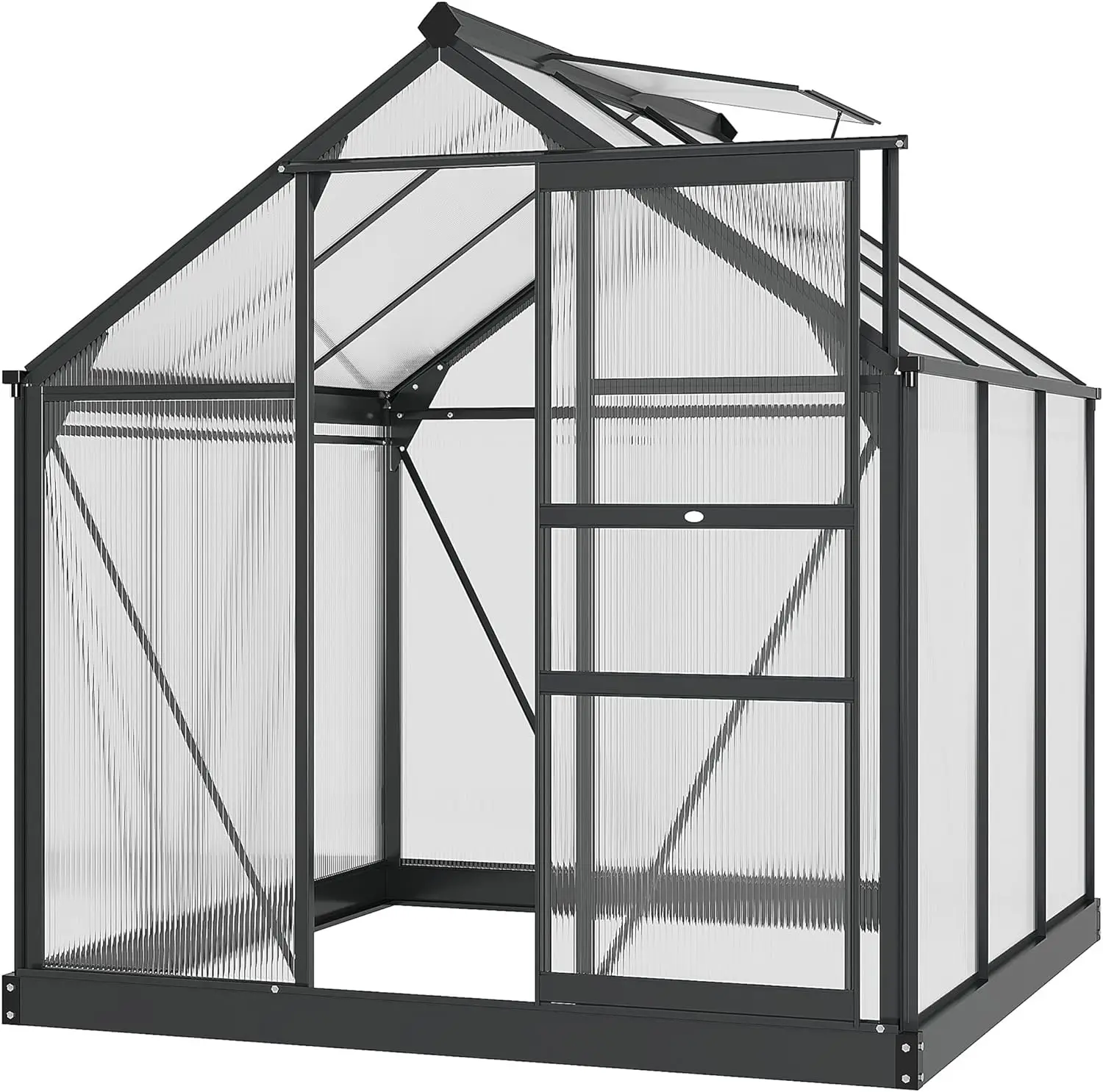 

6' x 6' x 6.5' Polycarbonate Greenhouse, Heavy Duty Outdoor Aluminum Walk-in Green House Kit with Rain Gutter, Vent and Door