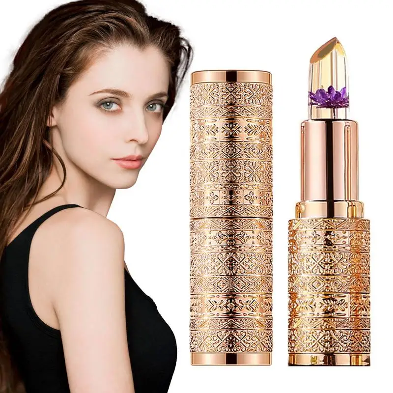 

Антипригарная помада в форме цветка, желе, с кристаллами, увлажняющий бальзам для губ с изменением температуры, стойкий Макияж для губ