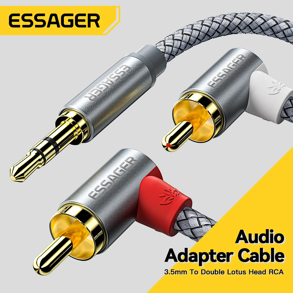Essager 90 rca cable jack 3 5 to rca audio cable 3 5mm jack to 2rca