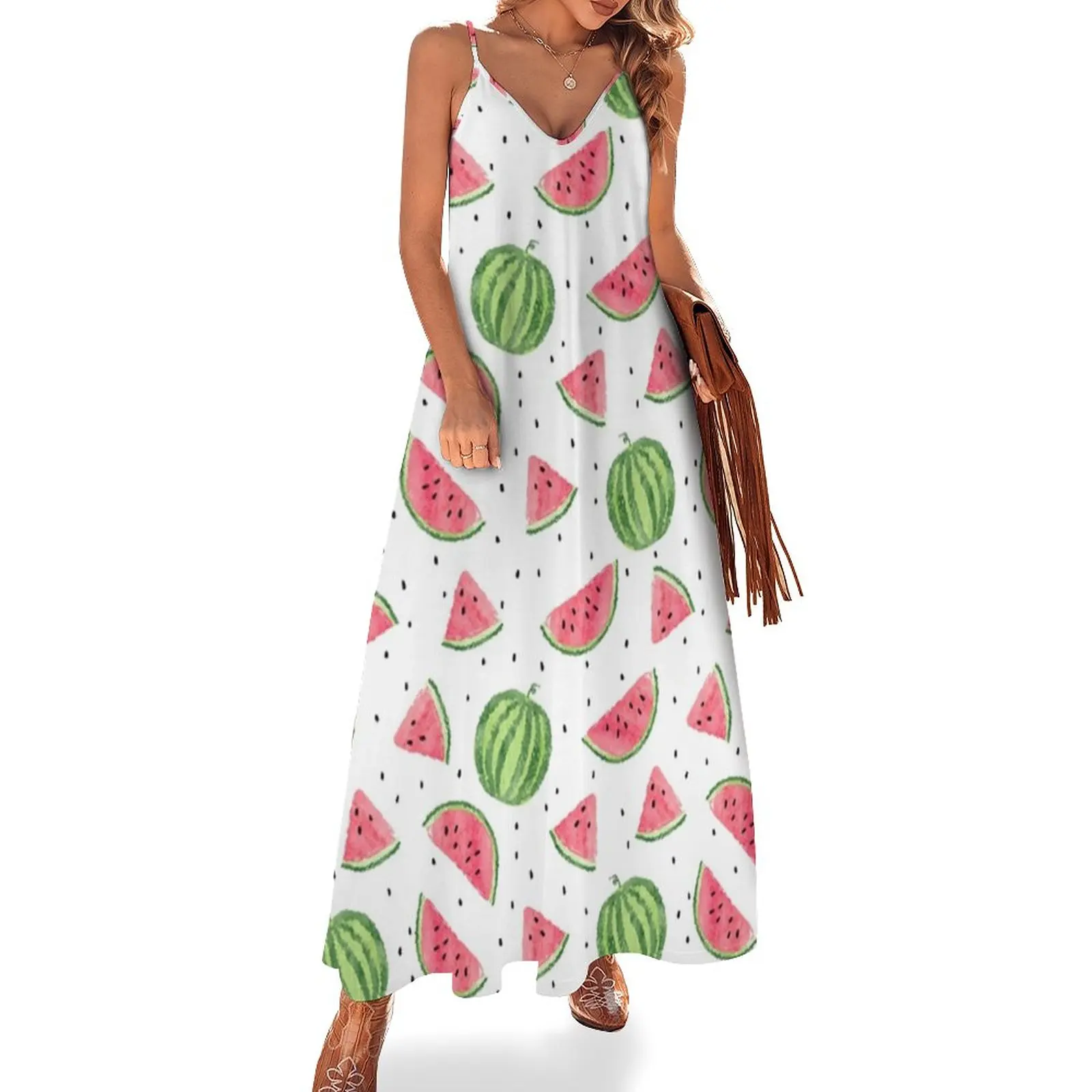 

All-Over Watermelon Print Sleeveless Dress Women's clothing dress summer birthday dress beach dress